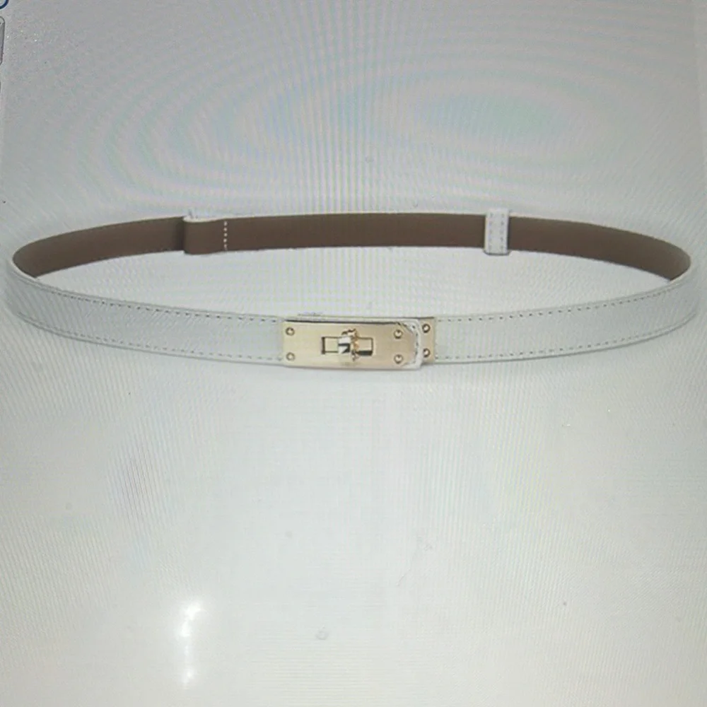 Elegant White Leather Belt with Gold Buckle